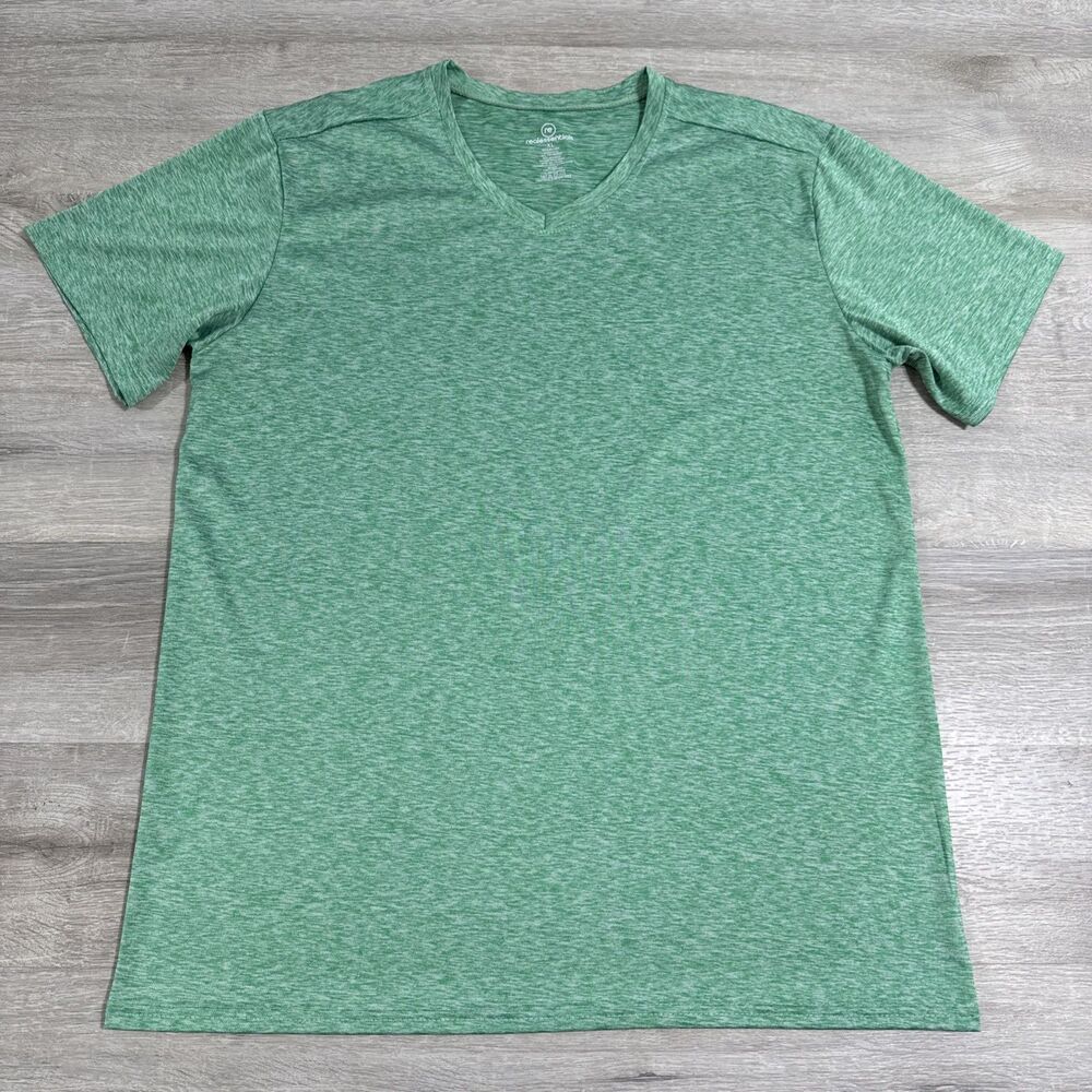 Real Essentials Shirt Men's Green Heather V Neck Performance Stretch Tee XL